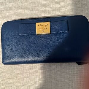 Prada Navy Wallet with Gold Detail